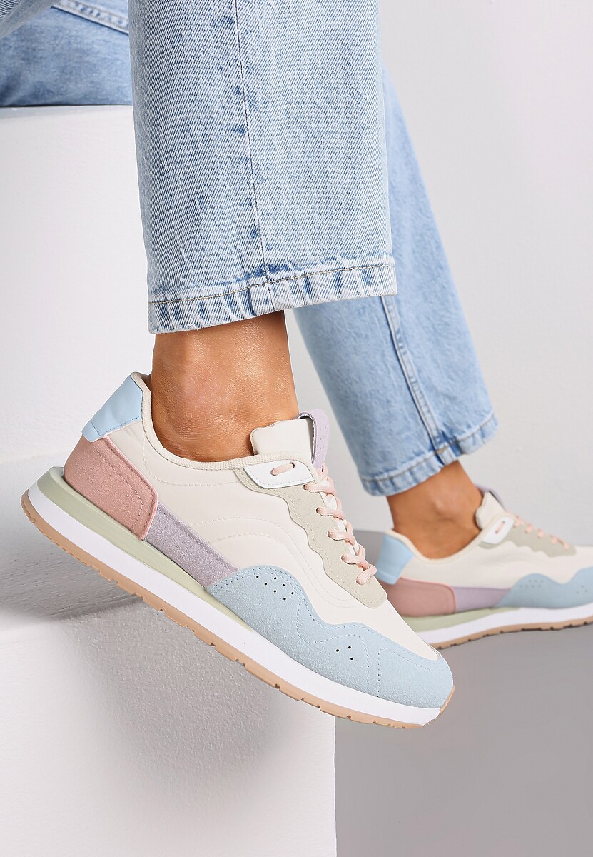 Biało-Niebieskie Sneakersy Zdobione Wstawkami z Imitacji Skóry Fayela