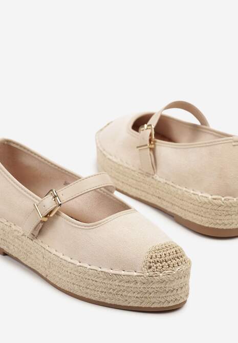 Beżowe Espadryle z Plecionką i Paskiem Fevolise