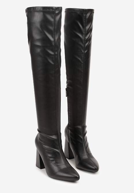 Czarne Dopasowane Kozaki Vices za Kolano na Słupku Todvira