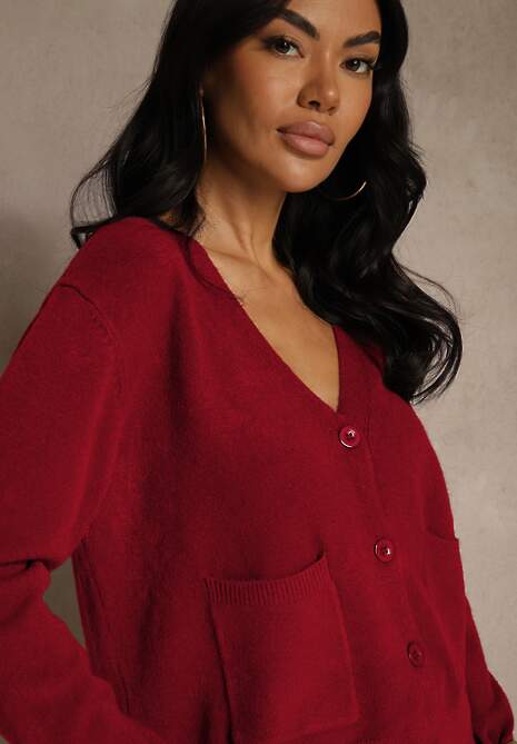 Bordowy Kardigan na Guziki z Domieszką Kaszmiru Vetiella