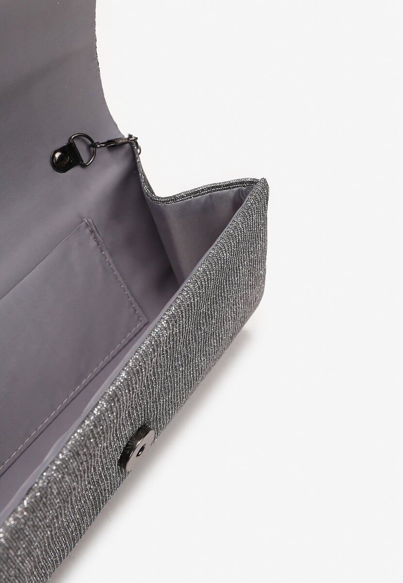 Szara Metaliczna Torebka Kopertówka na Ramię Lunke