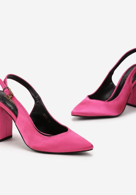 Fuksjowe Satynowe Czółenka na Słupku ze Szpiczastym Noskiem Ingrila