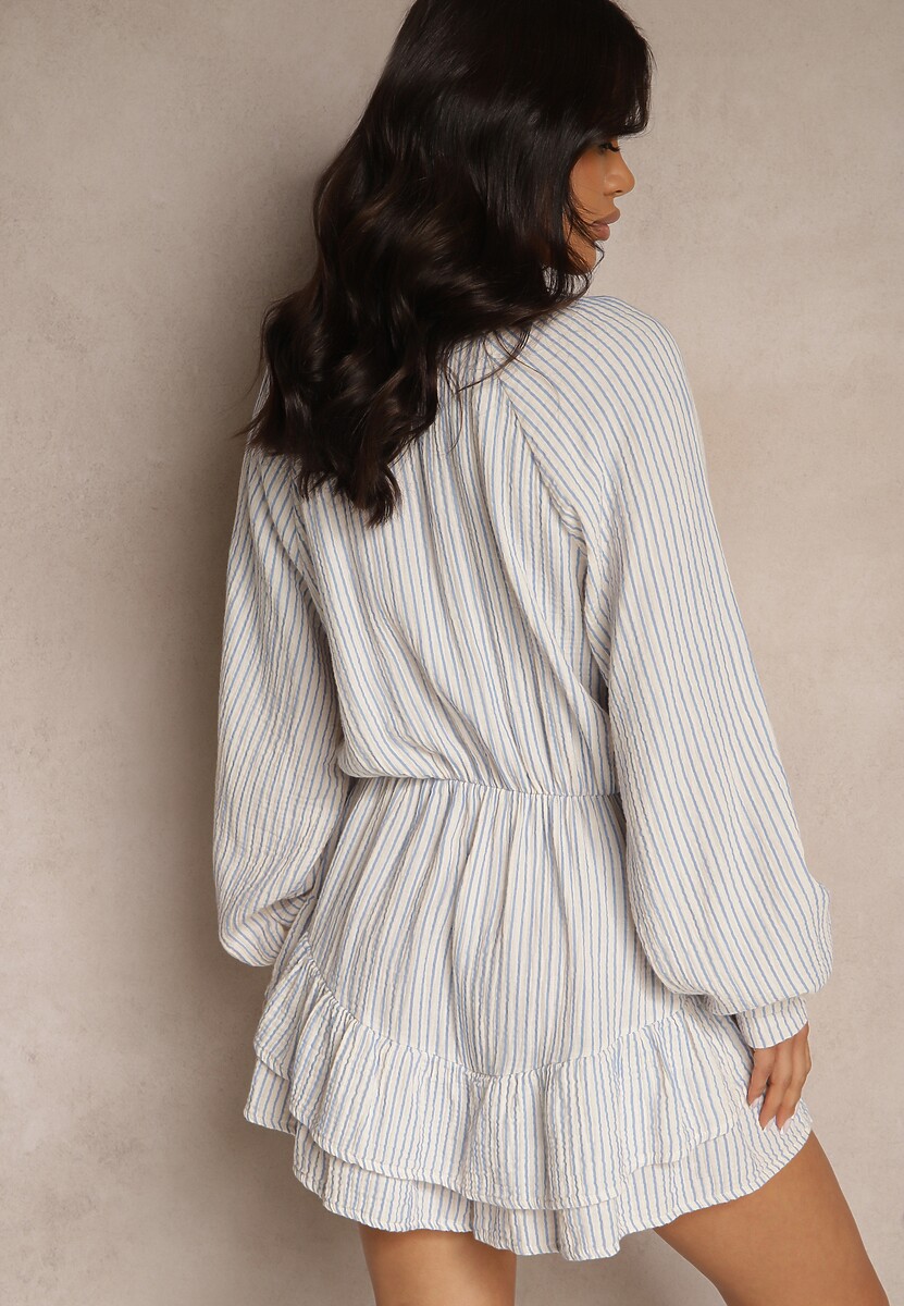 Niebieski Kombinezon w Cienkie Paski z Wiązaniem z Bawełny Ovivelle