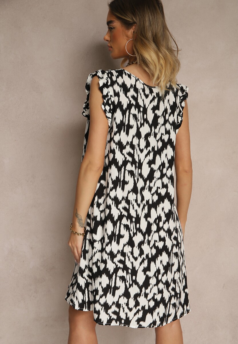 Czarna Rozkloszowana Bawełniana Sukienka Ozdobiona Falbankami Ulosilia