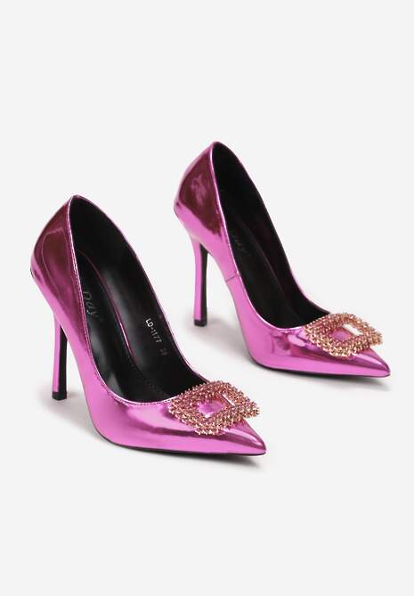 Fuksjowe Szpilki Metaliczne z Cyrkoniami i Szpiczastym Noskiem Ceth