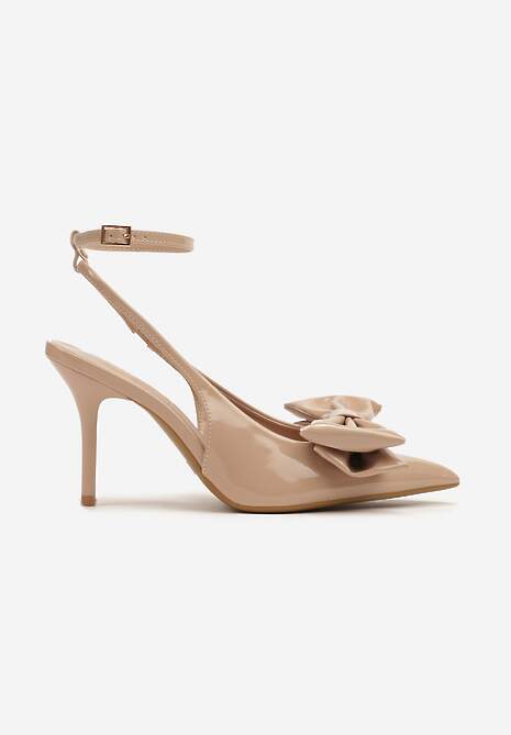 Ciemnobeżowe Sandały na Szpilce Vices z Dużą Kokardką Bez Pięty Velozia