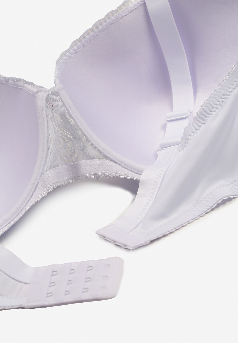 Biały Biustonosz Full Cup z Koronki Ozdobiony Cyrkoniową Zawieszką Eanessa