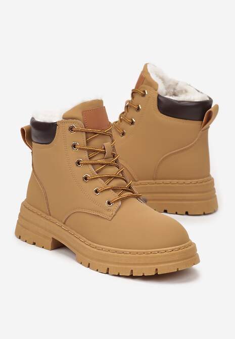 Brązowe Traperki ze Sznurowaniem i Grubą Podeszwą z Nubuku Syntetycznego Ariellta
