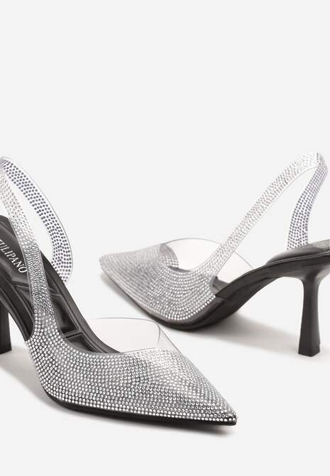 Czarne Transparentne Sandały Slingback z Cyrkoniami Harilssa