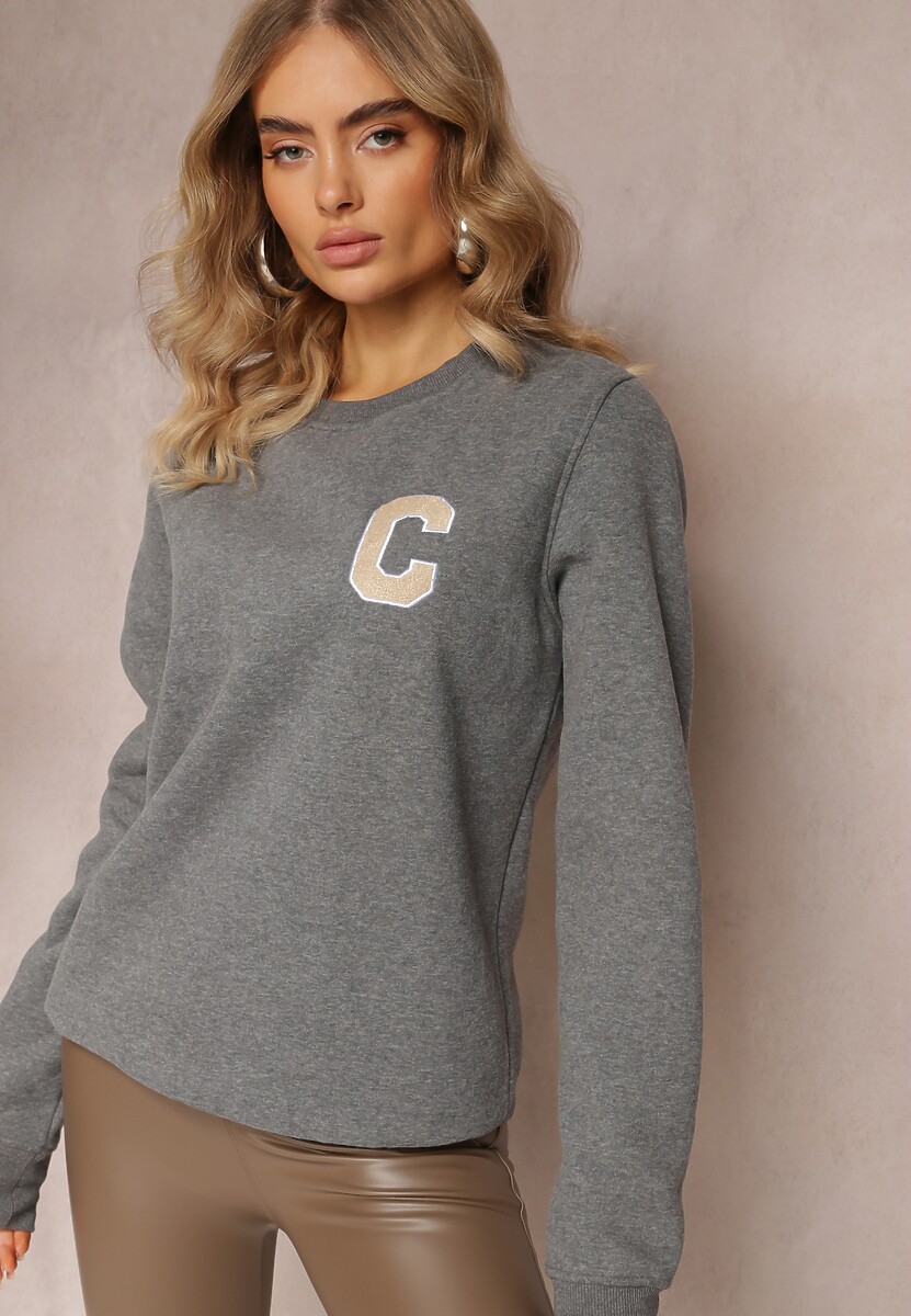 Szara Bluza z Naszywką o Fasonie Zakładanym Przez Głowę Esemia