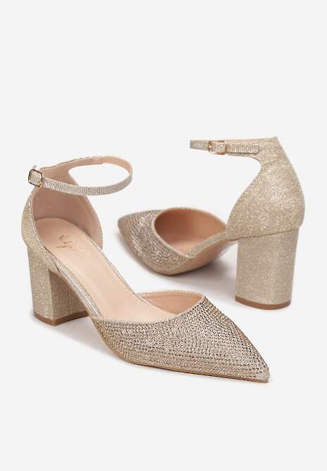 Złote Brokatowe Czółenka na Słupku z Cyrkoniami Zannin