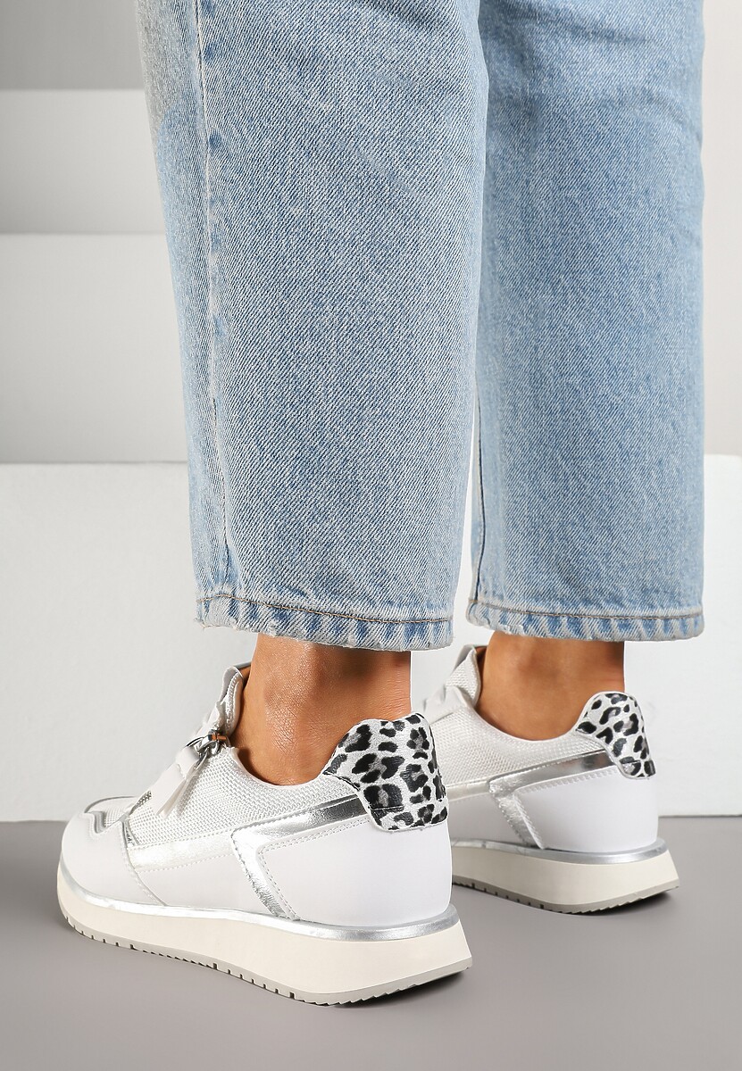 Białe Sneakersy Ozdobione Suwakiem i Metalicznymi Wstawkami Alua