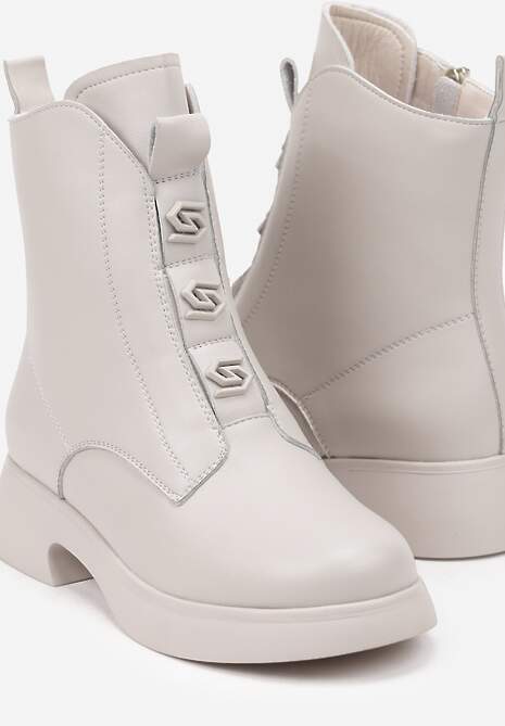 Beżowe Płaskie Casualowe Botki z Ociepleniem Evalinae