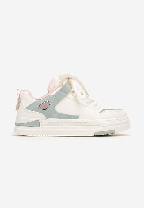 Biało-Niebieskie Sneakersy na Niskiej Platformie z Grubym Sznurowaniem i Podwójnym Językiem Minseja