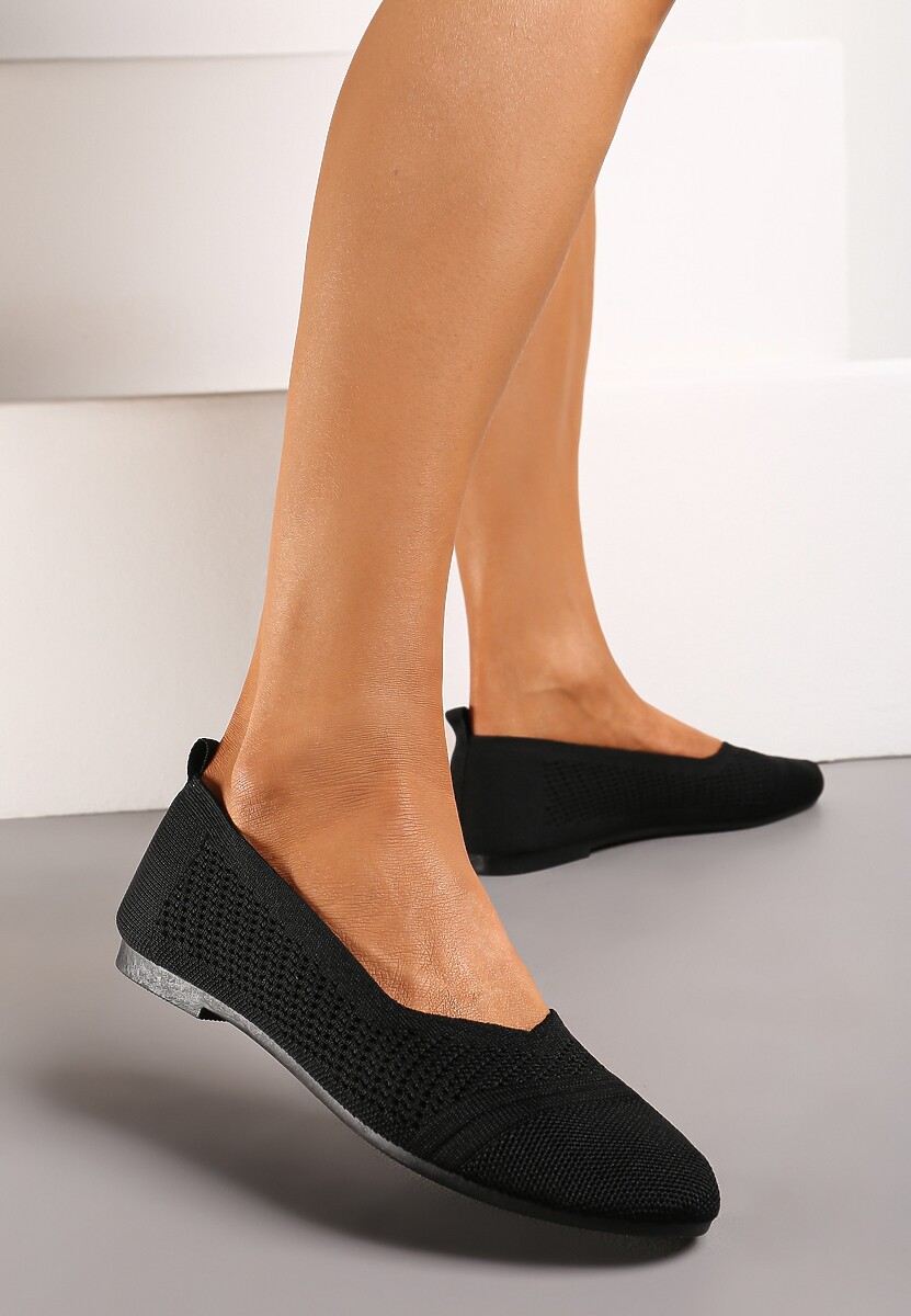 Czarne Płaskie Balerinki z Siateczkowego Materiału Nelibra