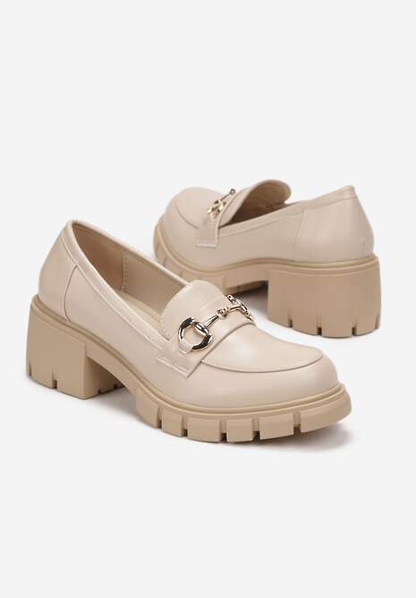 Beżowe Mokasyny z Klamrą na Grubej Podeszwie Talluto