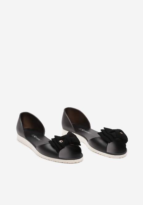 Czarne Balerinki Meliski z Materiałową Kokardką w Pasującym Kolorze Anirtepa