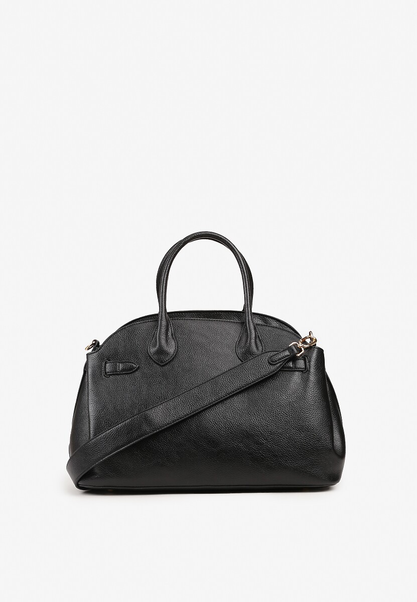 Czarna Torebka Shopperka na Ramię z Paskiem Arovire