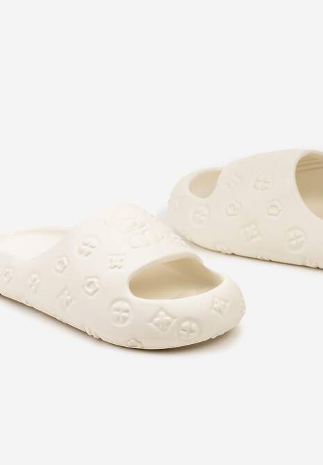 Białe Casualowe Klapki na Platformie z Ozdobnym Tłoczeniem Colea