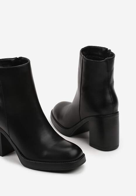 Czarne Eleganckie Botki z Cholewką do Kostki na Słupku Esleana