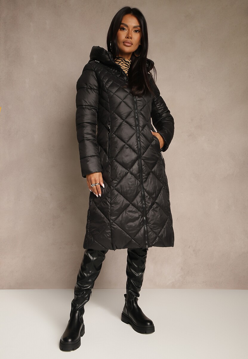 Ciemnozielona Kurtka za Kolano Pikowana Fipha