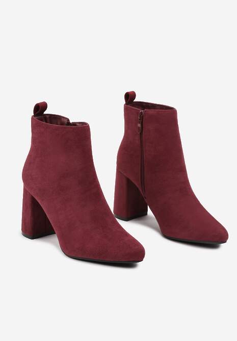 Bordowe Casualowe Botki na Słupku z Ociepleniem Ittarelle