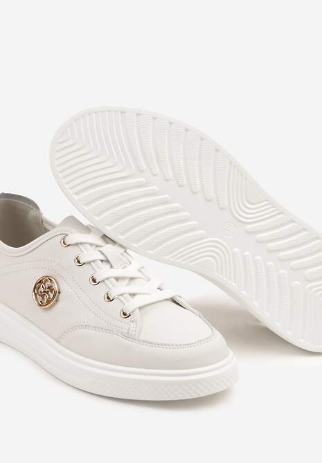 Białe Sneakersy Skórzane Ozdobione Aplikacją Tiramia