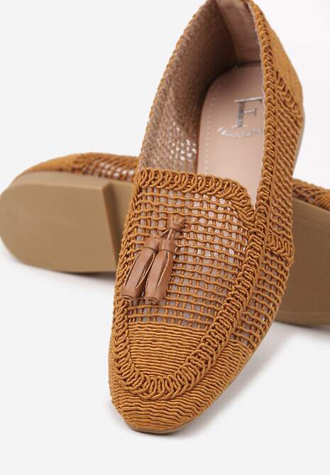 Brązowe Mokasyny z Siateczki z Frędzlami Adenda