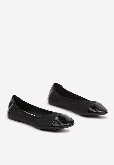 Czarne Balerinki z Wkładką ze Skóry Naturalnej i Lakierowanymi Aplikacjami Talisza