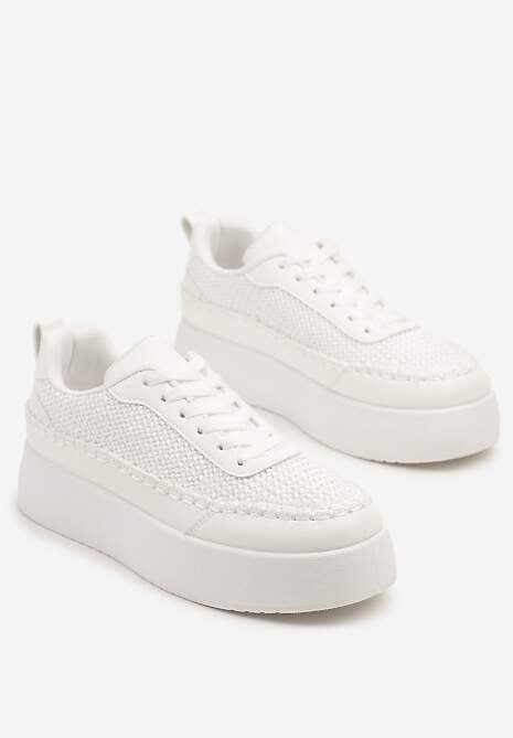 Białe Sneakersy na Platformie Ozdobione Plecionką Nilaraviela
