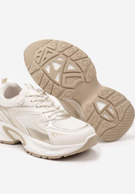 Beżowe Sneakersy Ozdobione Geometrycznym Wzorem Lealiriel