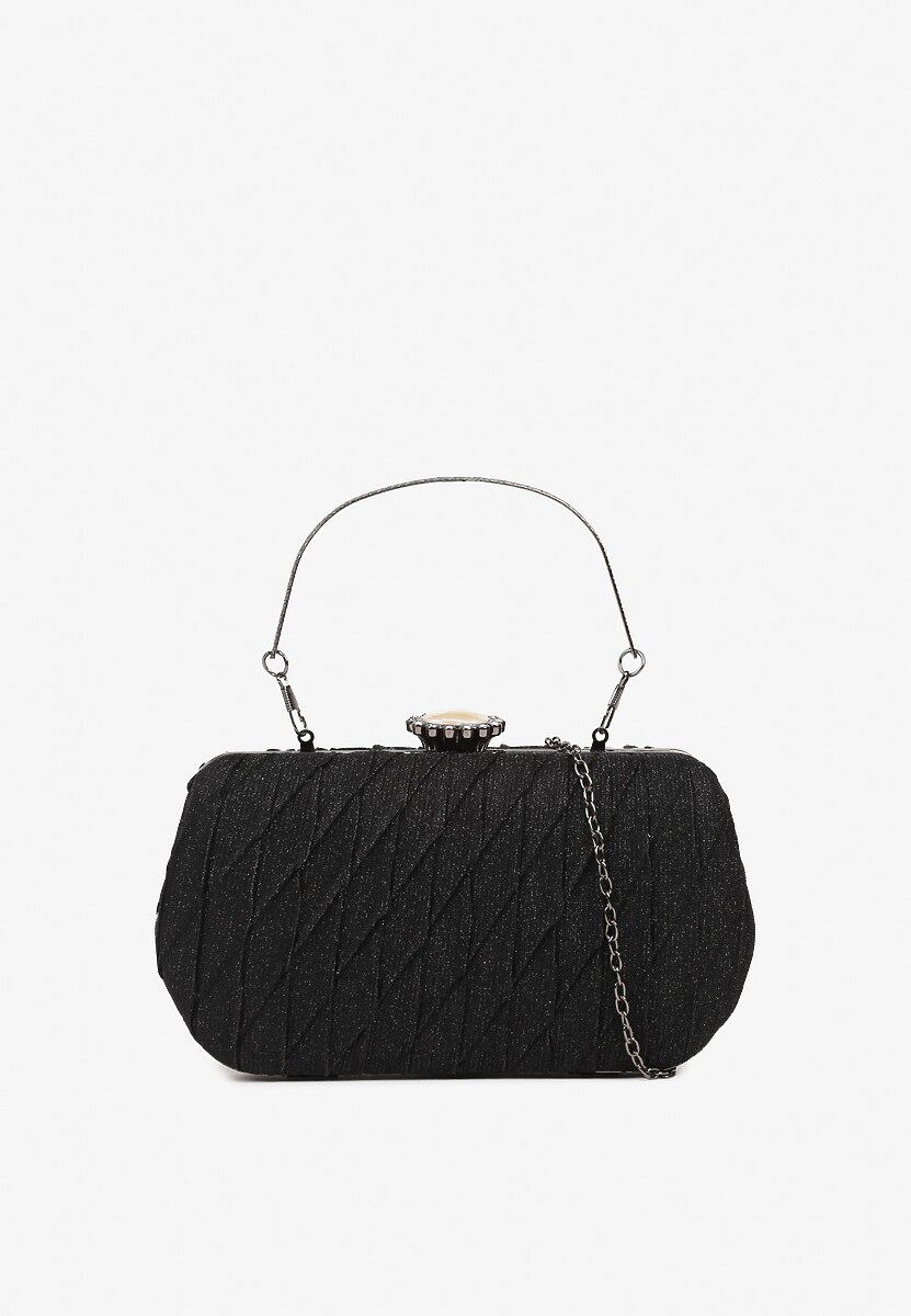 Czarna Tłoczona Torebka Kopertówka Ozdobiona Cyrkoniami Lunovea