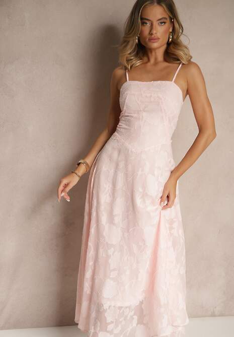 Różowa Sukienka Vices o Rozkloszowanym Kroju z Gorsetowym Wiązaniem Fenalisa