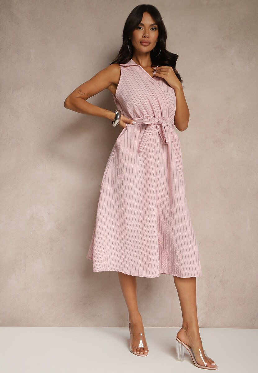 Czarna Koszulowa Sukienka Bez Rękawów z Wiązanym Paskiem Lideene