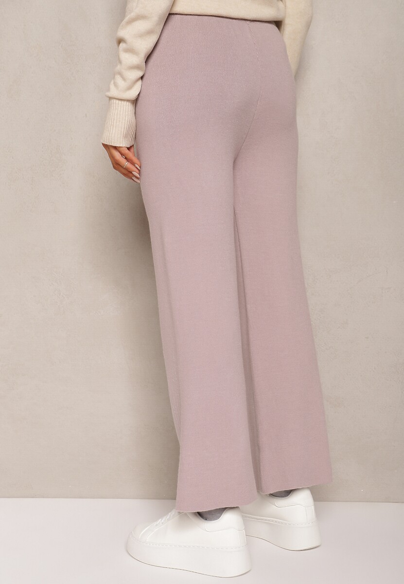 Jasnofioletowe Spodnie o Szerokim Kroju High Waist z Cyrkoniami i Gumką w Pasie Loreitha