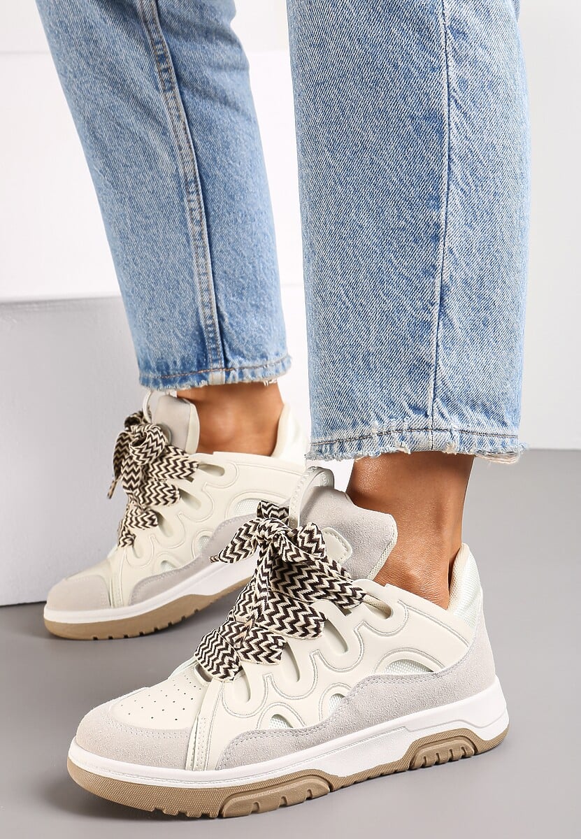 Beżowe Sneakersy z Szerokimi Sznurówkami Nolita