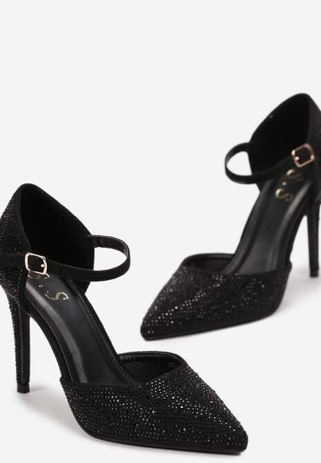 Czarne Szpilki w Cyrkonie ze Szpiczastym Noskiem Loira