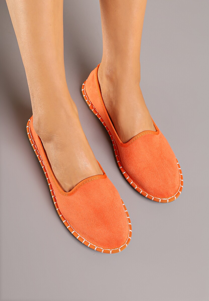 Pomarańczowe Espadryle Balerinki z Przeszyciami Firalissea
