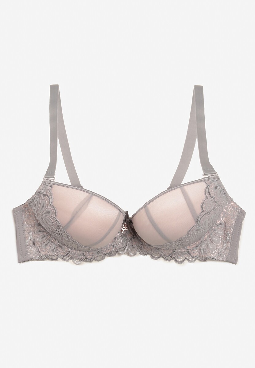 Szaro-Różowy Koronkowy Biustonosz Push Up Bliffa