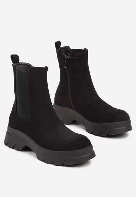 Czarne Botki Sztyblety na Platformie z Elastyczną Cholewką Mavita