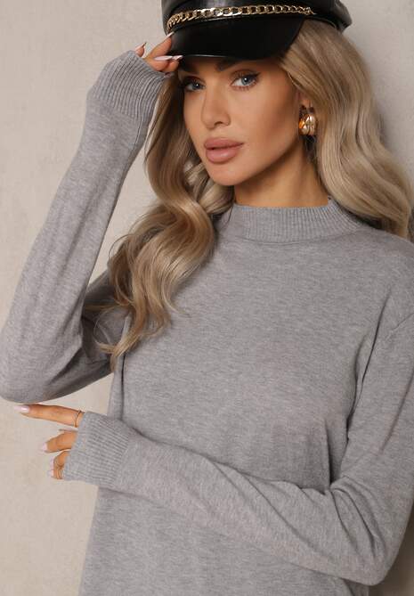 Szary Klasyczny Sweter ze Stójką Miridra
