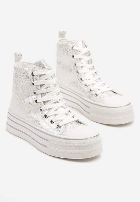 Srebrne Trampki Metaliczne za Kostkę na Platformie Tertewis