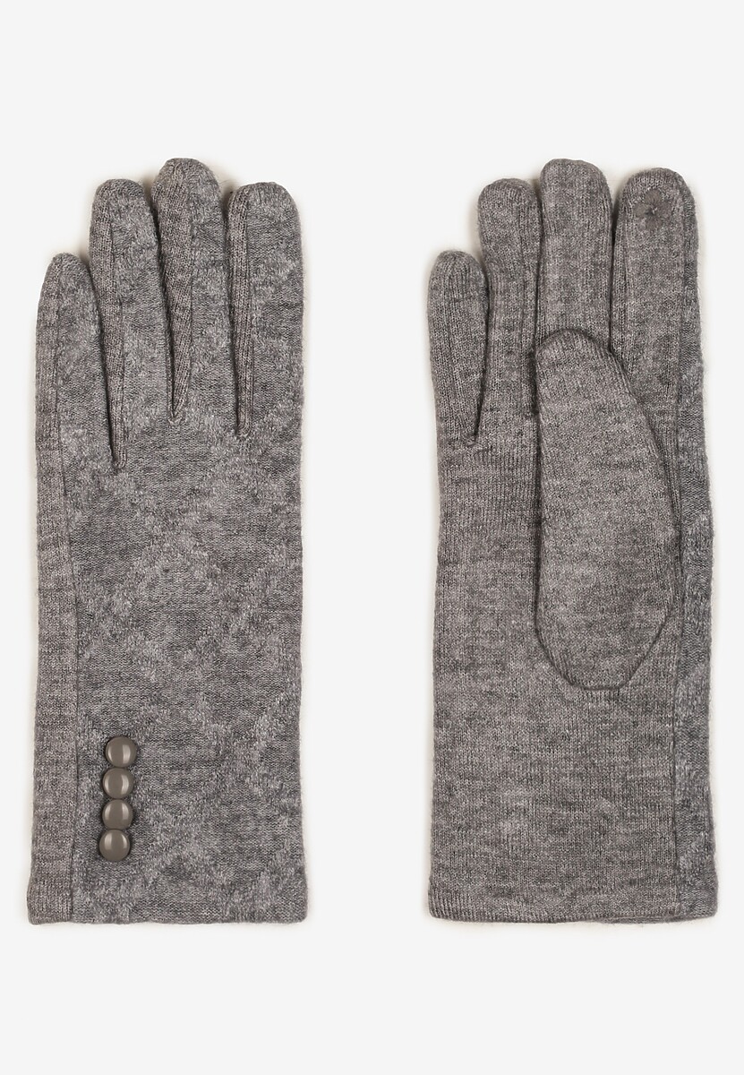 Szare Rękawiczki z Bawełną i Ozdobnymi Guzikami Zinnaeth