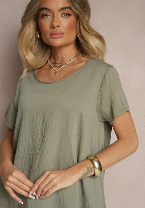 Zielona Sukienka z Wiskozy o Rozkloszowanym Kroju Irisena