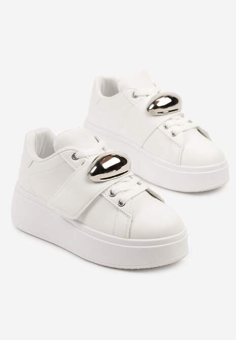 Białe Sneakersyn na Platformie z Metaliczną Aplikacją Welveria
