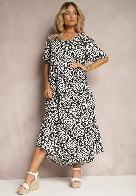 Czarna Casualowa Sukienka z Rozkloszowanym Fasonem Wilalila