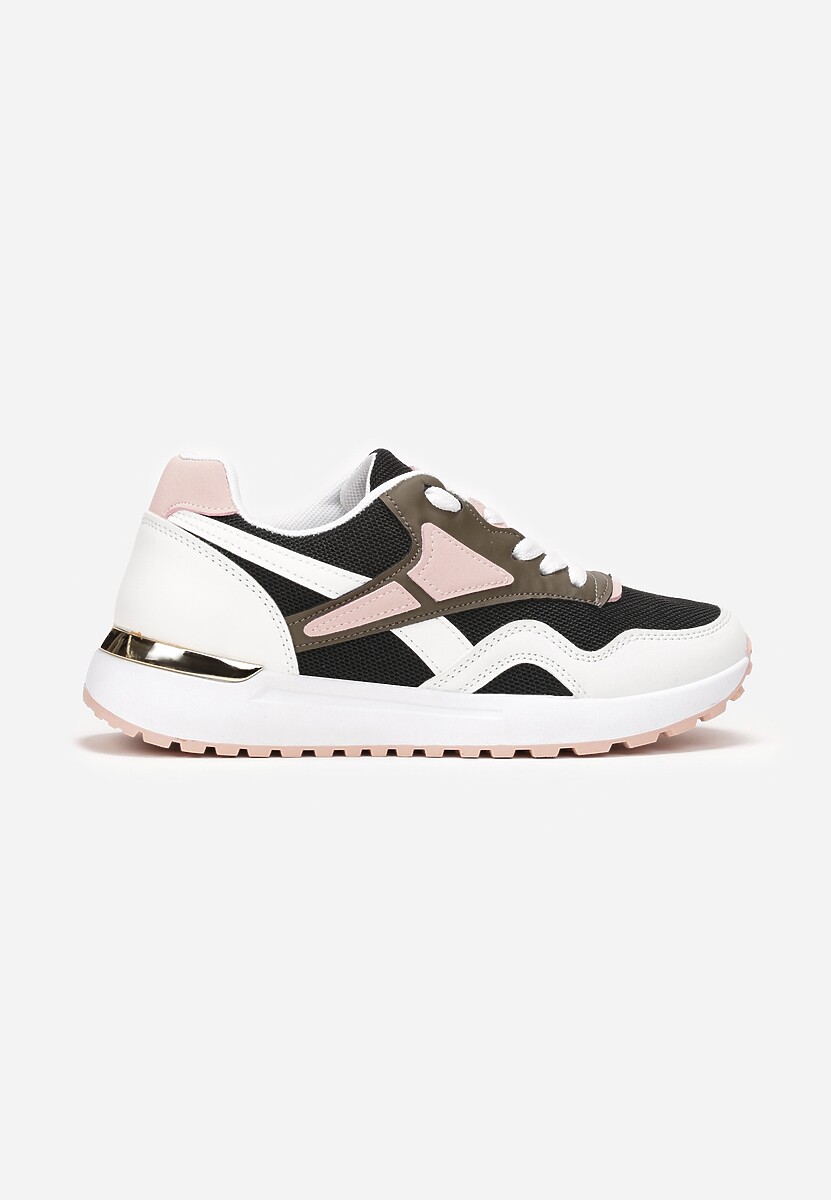 Czarno-Białe Sznurowane Sneakersy na Płaskiej Podeszwie Salisa