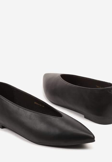 Czarne Balerinki Vices z Wkładką ze Skóry Naturalnej w Klasycznym Stylu Nalivee