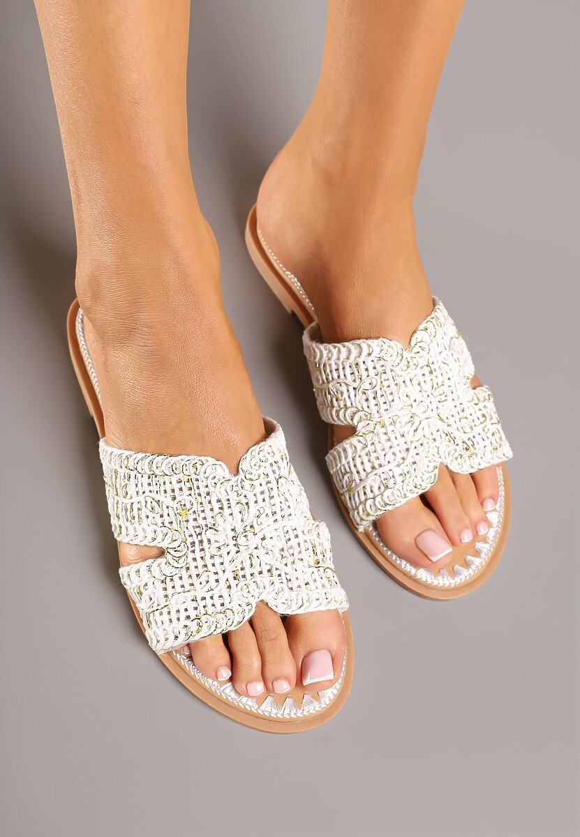 Beżowe Klapki Vices Ozdobione Plecionką Kovirina