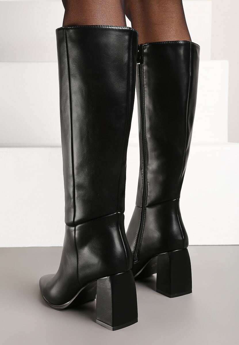 Czarne Casualowe Kozaki na Słupku Linnariela